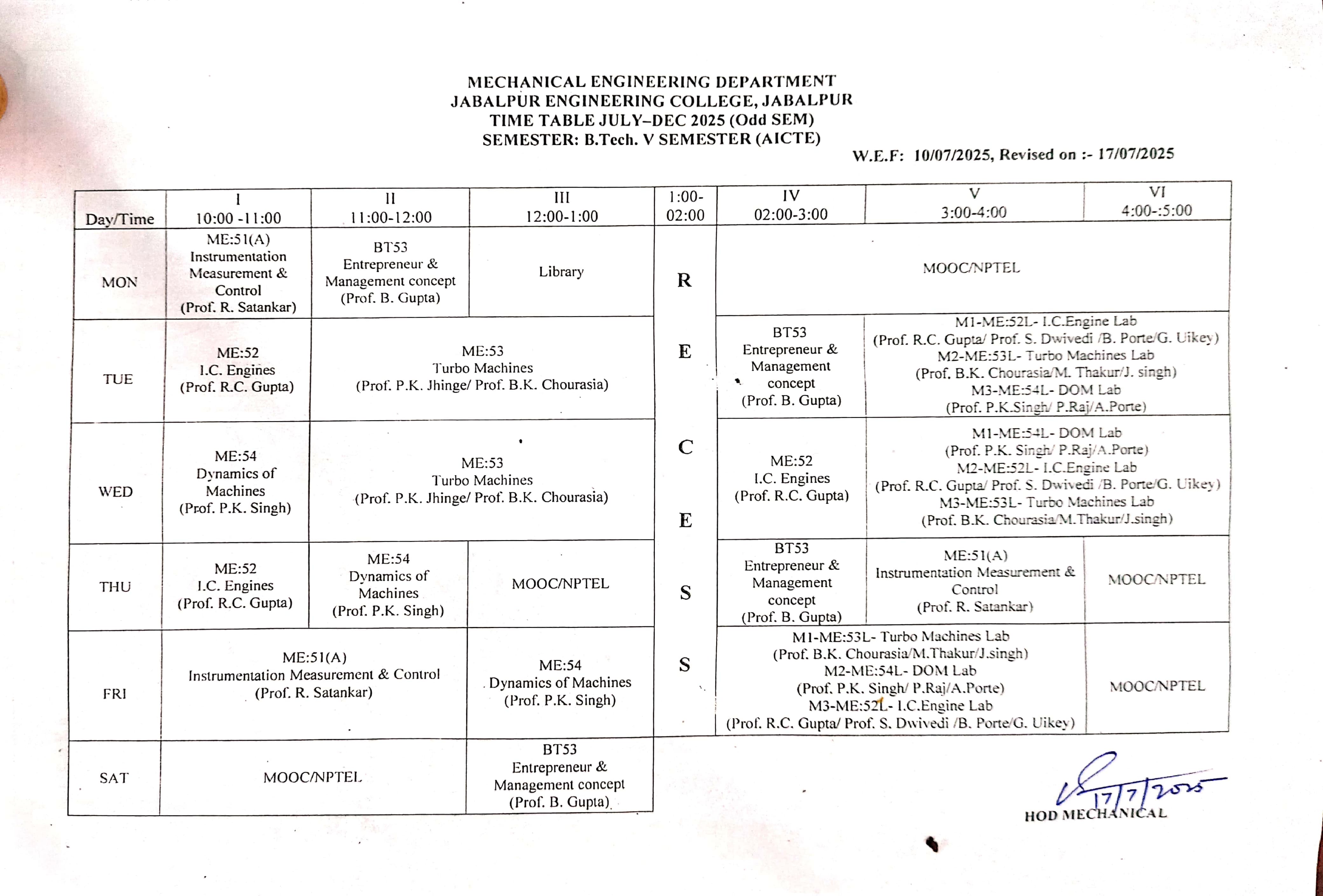 ME Btech 5th time table25