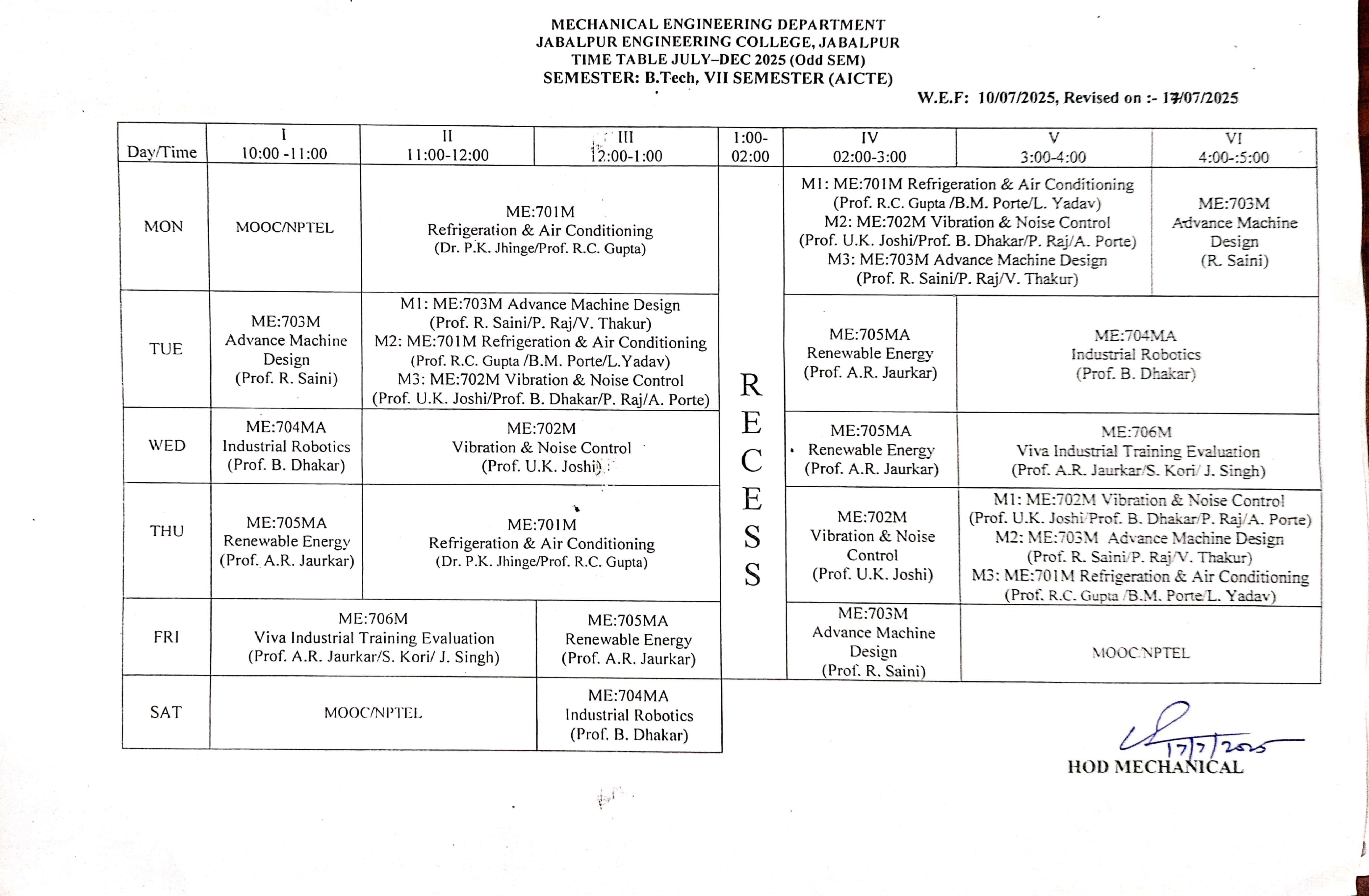 ME Btech 7th time table25