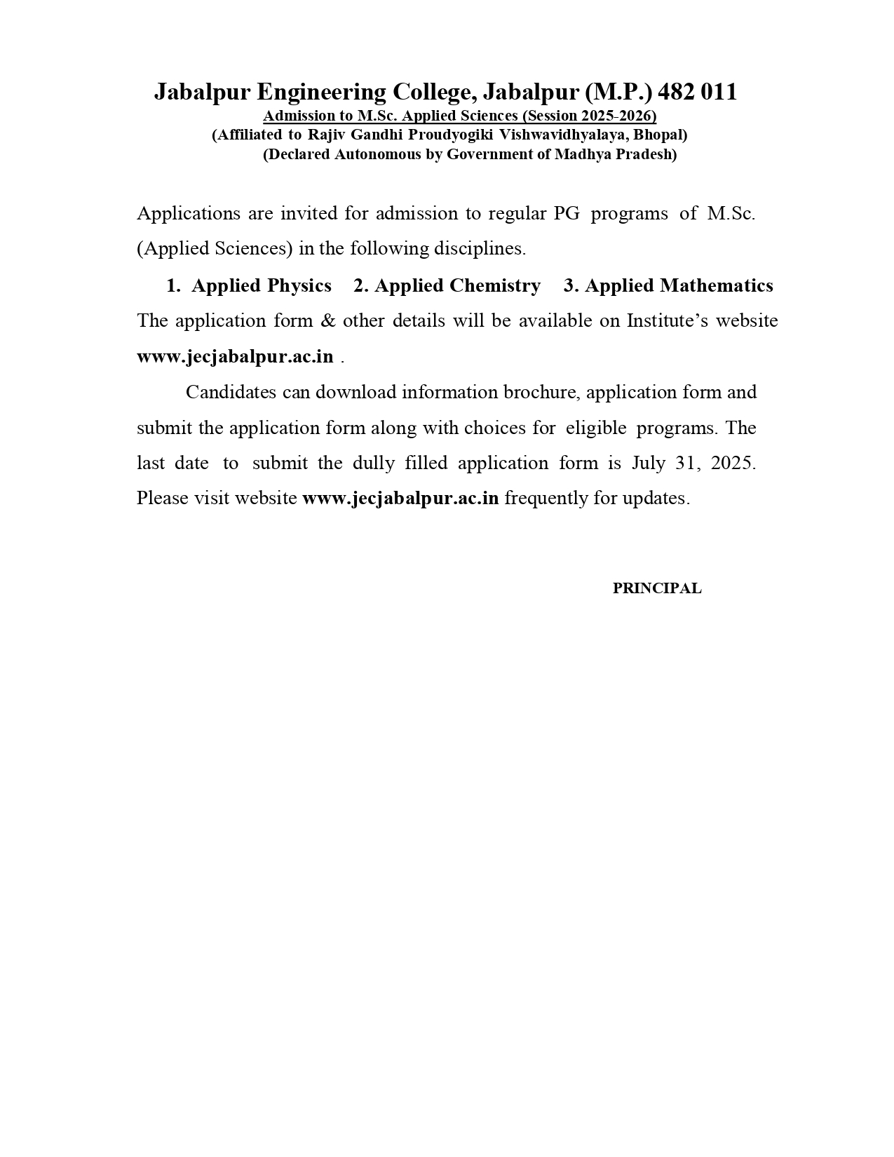 Notification for Admission in M.Sc. Applied Physics pages to jpg 00011